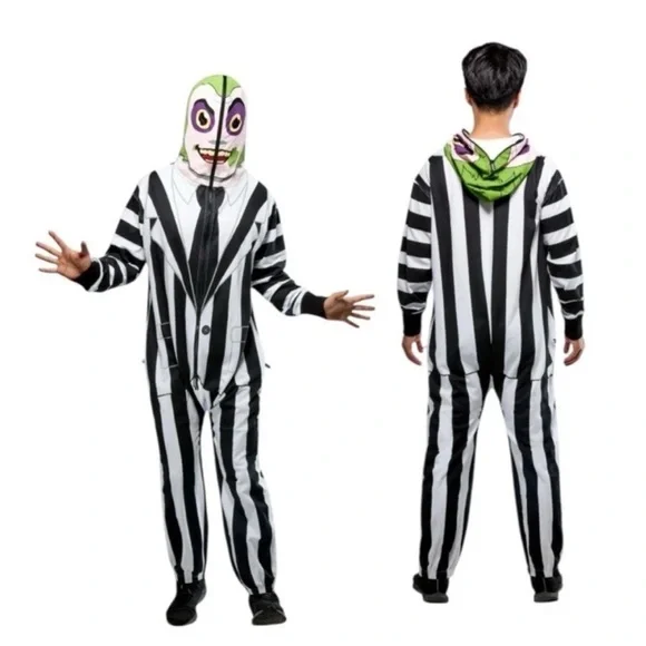 Rubies Beetlejuice Halloween Costume Hooded Jumpsuit Cosplay Adult  XL 40/42 Men - Picture 3 of 11